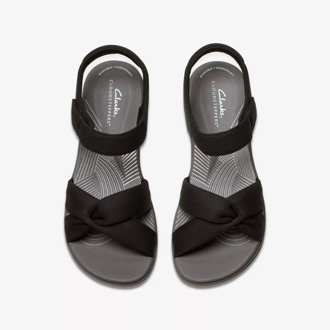 Clarks Cloudsteppers Ladies Washable Light Weight Wedge Cushion Soft Touch Fasten Sandals Black