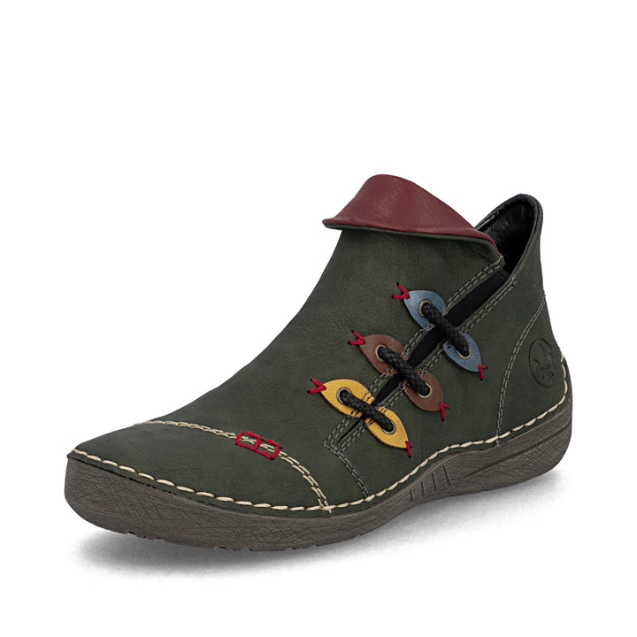 Rieker Ladies 72581  Olive Green Wide fit Zip up Walking Casual Boots with Warm Lining