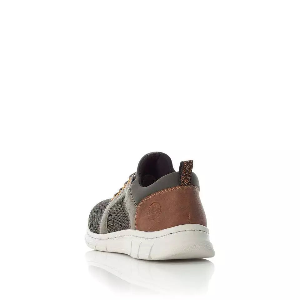 Rieker Antistress B7796 Mens Light Weight Bungee Elasticated Lace Slip On Textile Trainers Green