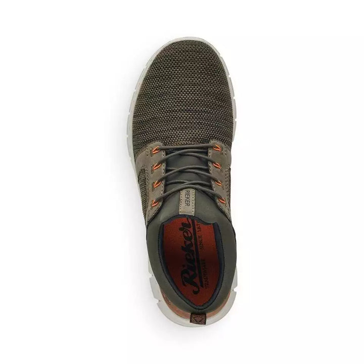 Rieker Antistress B7796 Mens Light Weight Bungee Elasticated Lace Slip On Textile Trainers Green