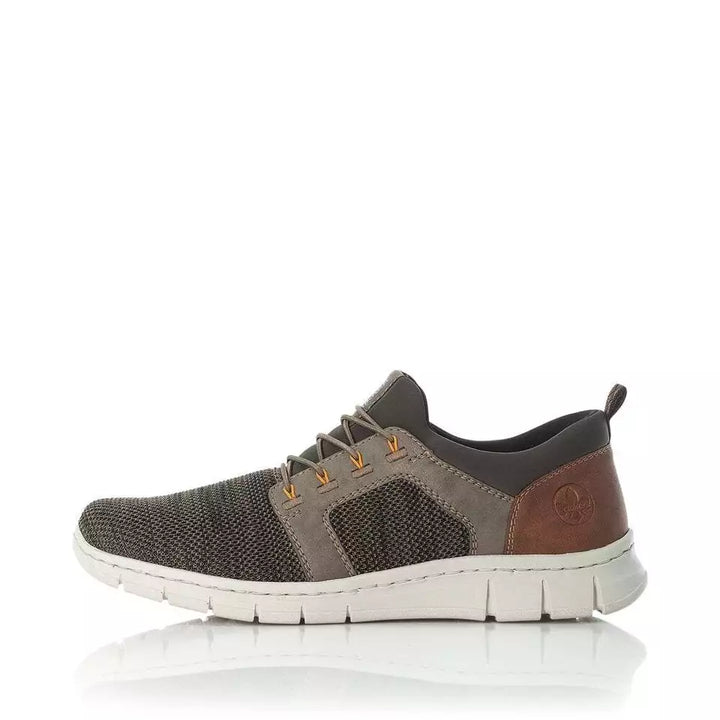 Rieker Antistress B7796 Mens Light Weight Bungee Elasticated Lace Slip On Textile Trainers Green