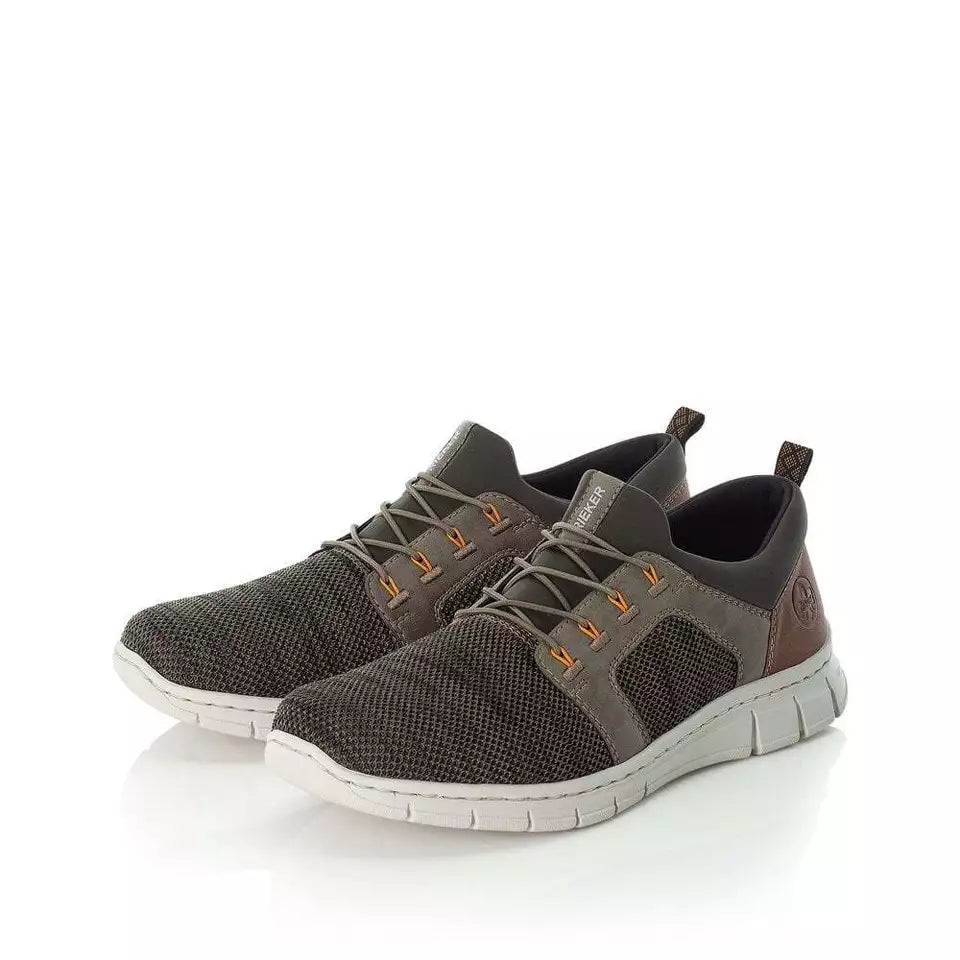 Rieker Antistress B7796 Mens Light Weight Bungee Elasticated Lace Slip On Textile Trainers Green