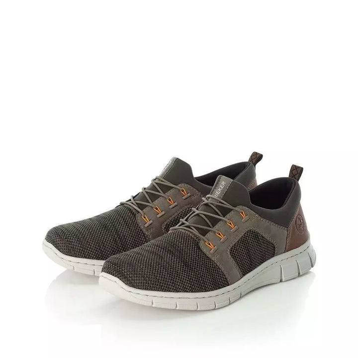 Rieker Antistress B7796 Mens Light Weight Bungee Elasticated Lace Slip On Textile Trainers Green