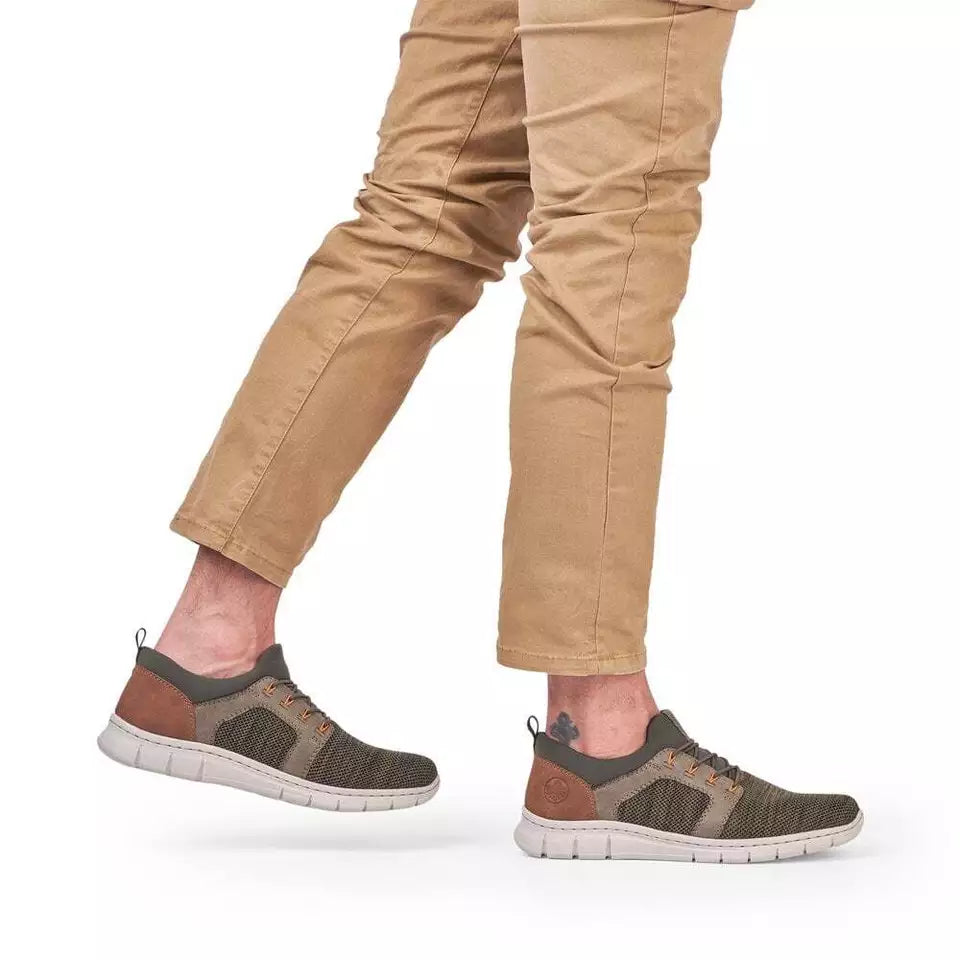 Rieker Antistress B7796 Mens Light Weight Bungee Elasticated Lace Slip On Textile Trainers Green
