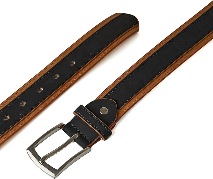 Forest Mens Two Tone Leather Belt Black and Tan With Buckle