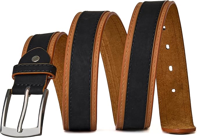 Forest Mens Two Tone Leather Belt Black and Tan With Buckle