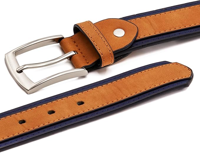 Forest Mens Two Tone Leather Belt Tan and Navy With Buckle