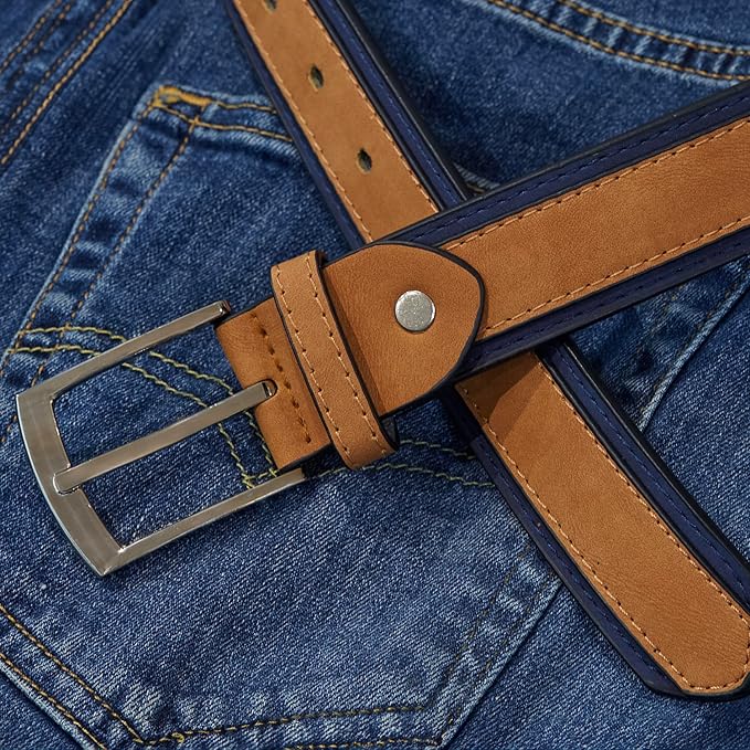 Forest Mens Two Tone Leather Belt Tan and Navy With Buckle
