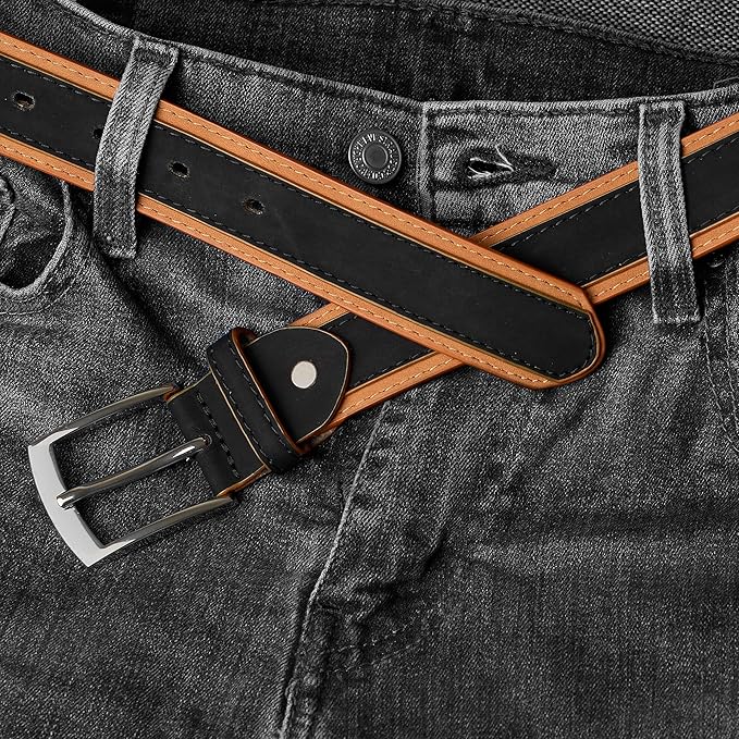 Forest Mens Two Tone Leather Belt Black and Tan With Buckle