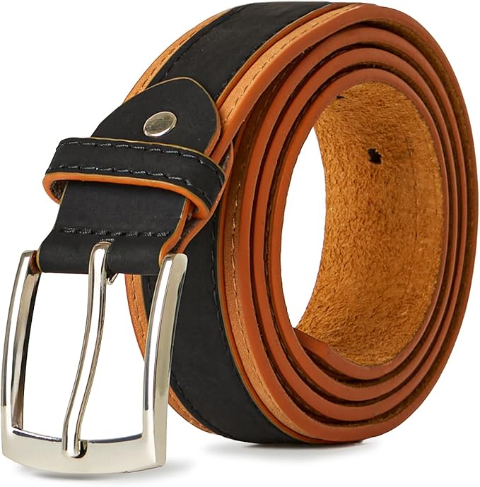 Forest Mens Two Tone Leather Belt Black and Tan With Buckle