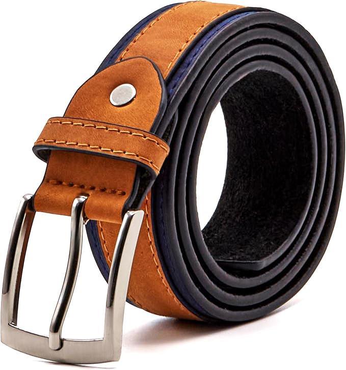 Forest Mens Two Tone Leather Belt Tan and Navy With Buckle