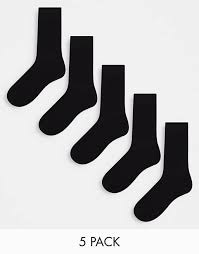 Mens Essentials 5 Pair Pack Plain Black Socks One Size Fits UK 7 to 12