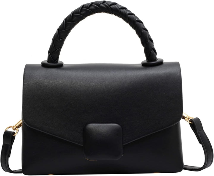 Ladies Designer Inspired Small Grab Handle Tote Handbag With Square Button Detail Detachable Strap Black