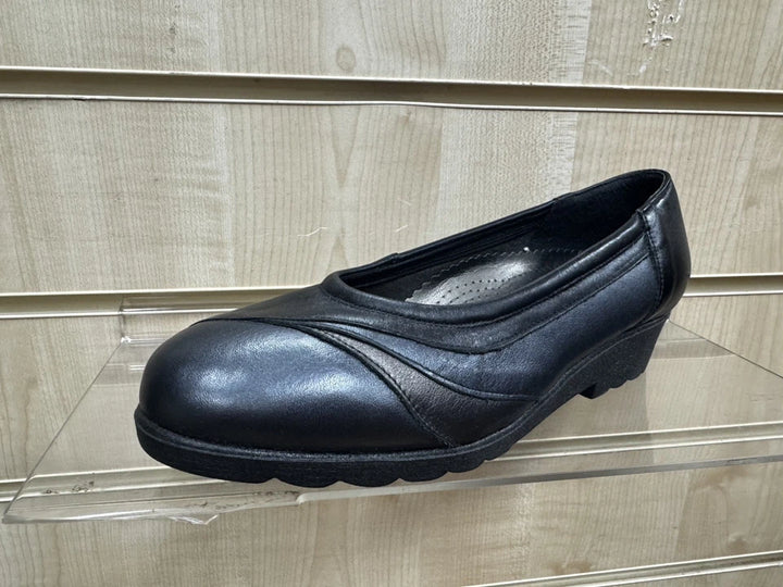 Equity Blenheim Womens EE EXTRA WIDE FIT Black Leather Flat Pumps Slip On Shoes