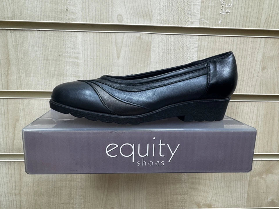 Equity Blenheim Womens EE EXTRA WIDE FIT Black Leather Flat Pumps Slip On Shoes