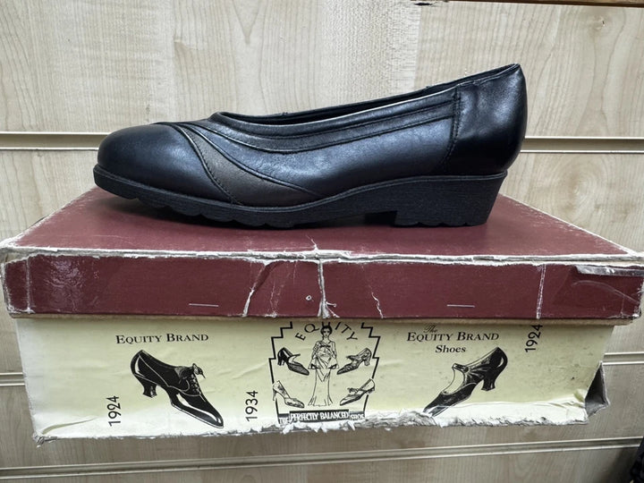 Equity Blenheim Womens EE EXTRA WIDE FIT Black Leather Flat Pumps Slip On Shoes