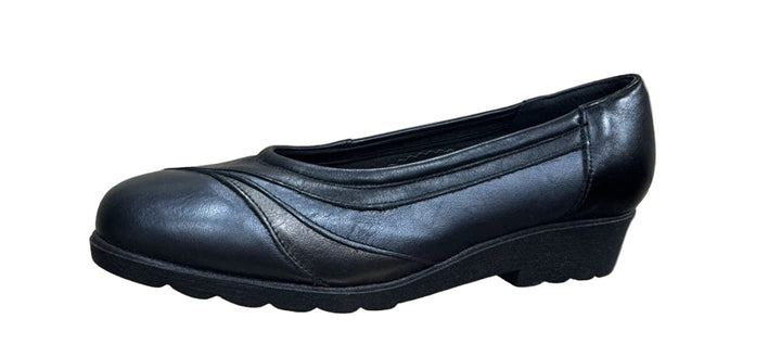 Equity Blenheim Womens EE EXTRA WIDE FIT Black Leather Flat Pumps Slip On Shoes