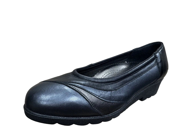 Equity Blenheim Womens EE EXTRA WIDE FIT Black Leather Flat Pumps Slip On Shoes