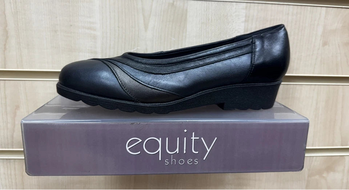 Equity Blenheim Womens EE EXTRA WIDE FIT Black Leather Flat Pumps Slip On Shoes