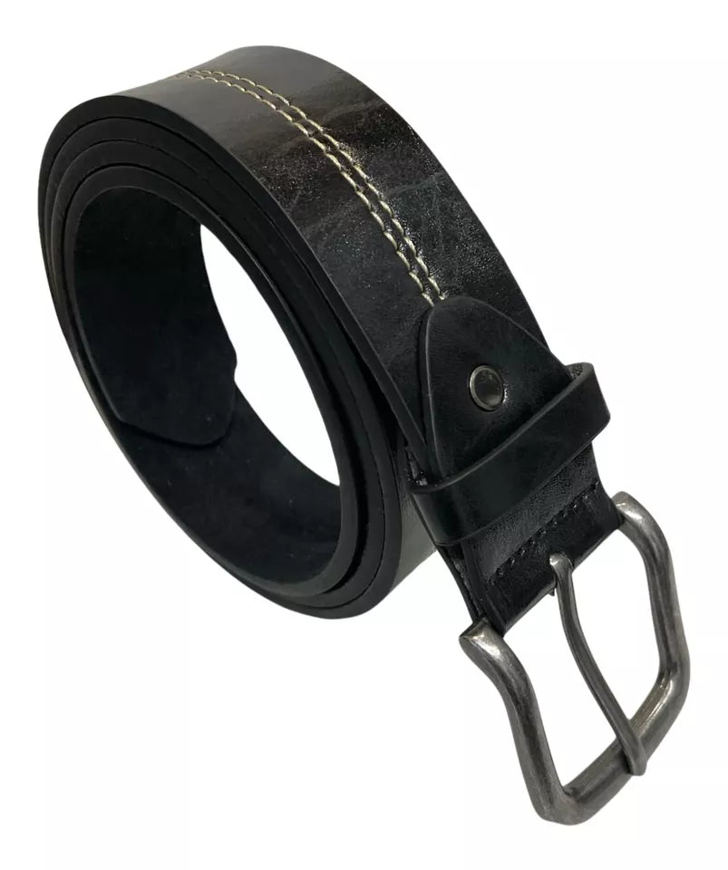Forest Mens Leather Stitch Detail Belt Upto XXL Black