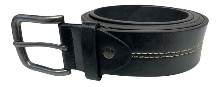 Forest Mens Leather Stitch Detail Belt Upto XXL Black