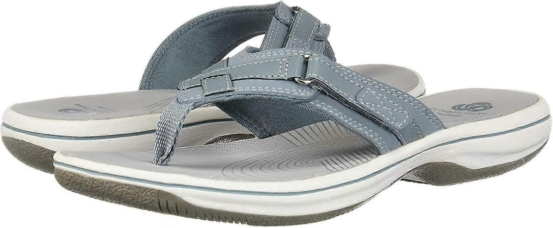 Clarks Brinkley Sea Ladies Adjustable Toe Post Flip Flop Sandals Blue Grey