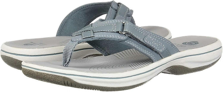 Clarks Brinkley Sea Ladies Adjustable Toe Post Flip Flop Sandals Blue Grey