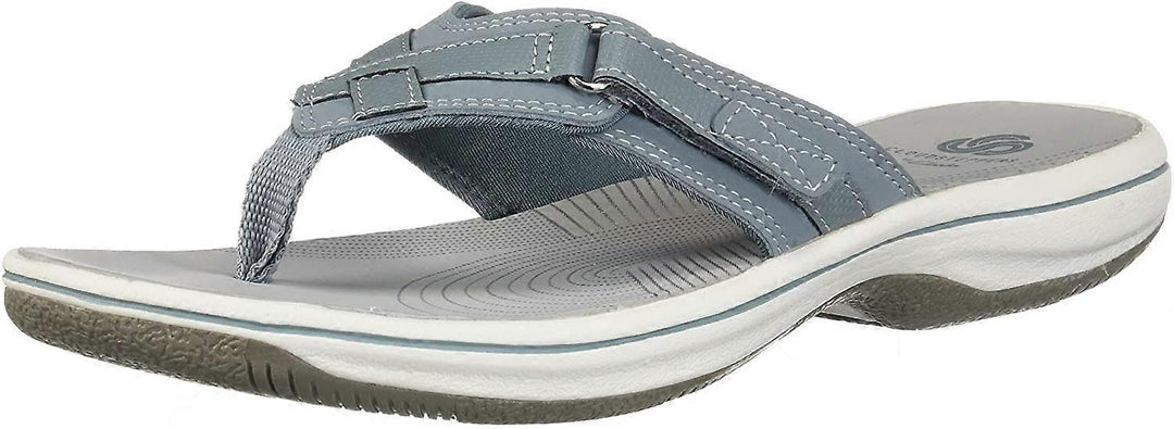 Clarks Brinkley Sea Ladies Adjustable Toe Post Flip Flop Sandals Blue Grey