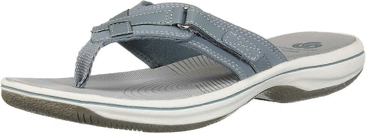 Clarks Brinkley Sea Ladies Adjustable Toe Post Flip Flop Sandals Blue Grey
