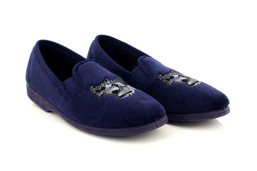 Sleepers Striker Football League Boys Full Slip On Slippers Navy Blue Velour