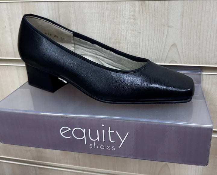 Equity Celine Ladies Black Leather Wide E Fit Low Heel Court Shoes From Size 2.5 Vintage Style