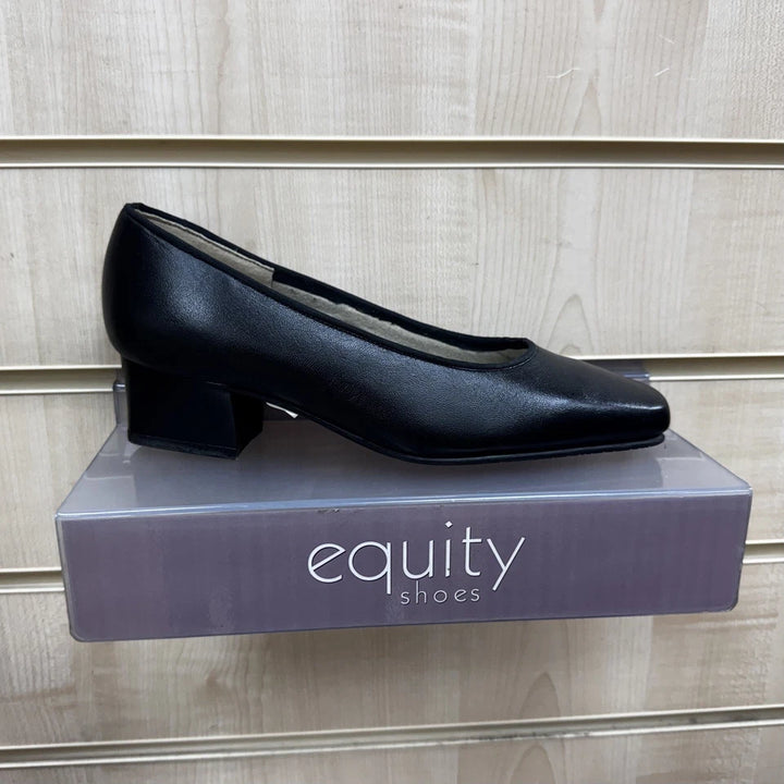 Equity Celine Ladies Black Leather Wide E Fit Low Heel Court Shoes From Size 2.5 Vintage Style