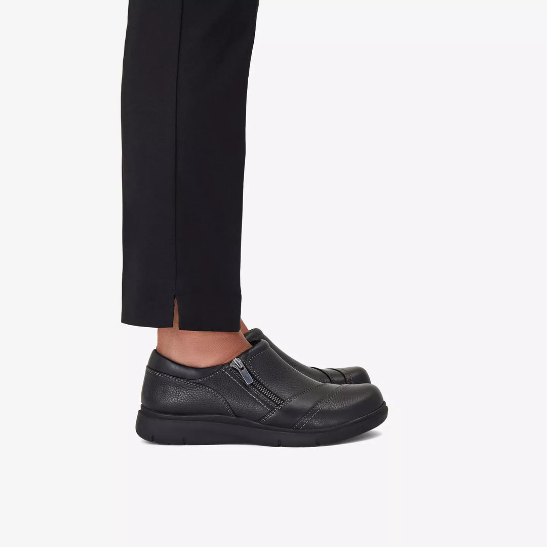Clarks Artisan Certina Pure Ladies Wide E Fitting Black Grained Leather Walking Shoes With Zip Fastening
