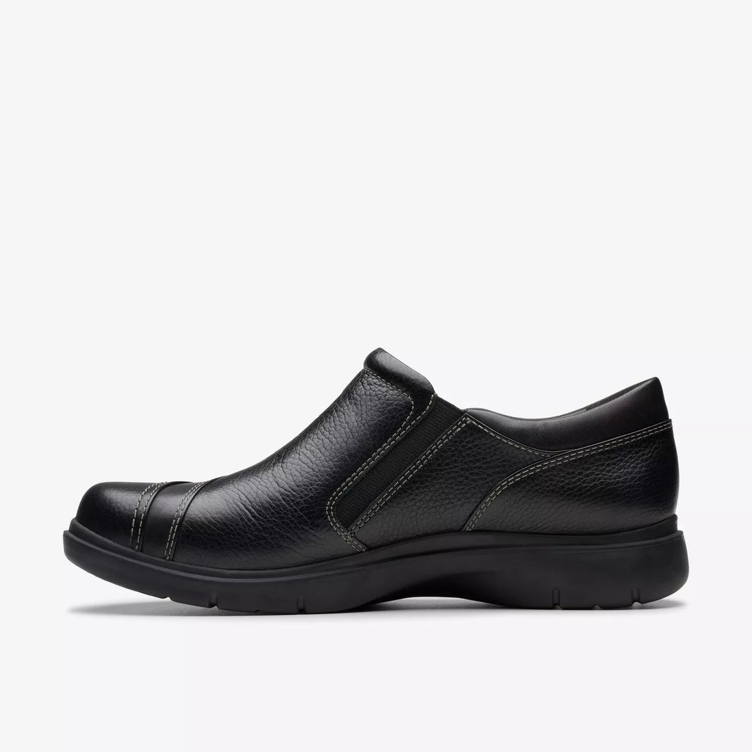 Clarks Artisan Certina Pure Ladies Wide E Fitting Black Grained Leather Walking Shoes With Zip Fastening