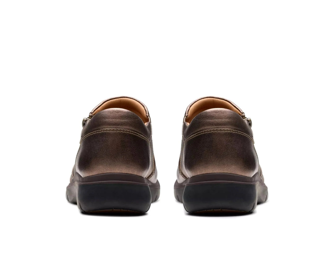 Clarks Artisan Certina Pure Ladies Standard D Fitting Antique Bronze Grained Leather Walking Shoes With Zip Fastening