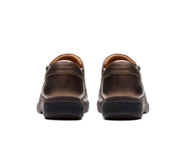 Clarks Artisan Certina Pure Ladies Standard D Fitting Antique Bronze Grained Leather Walking Shoes With Zip Fastening