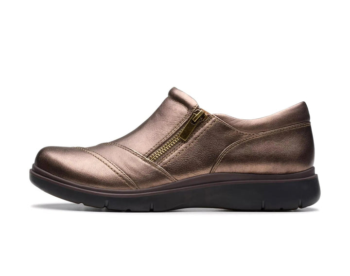 Clarks Artisan Certina Pure Ladies Standard D Fitting Antique Bronze Grained Leather Walking Shoes With Zip Fastening