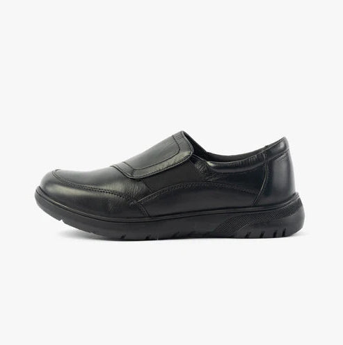 Dr Keller Chloe Wide E Fit Ladies Leather Duty/Nurse Slip On Shoes With Elasticated Gusset Black
