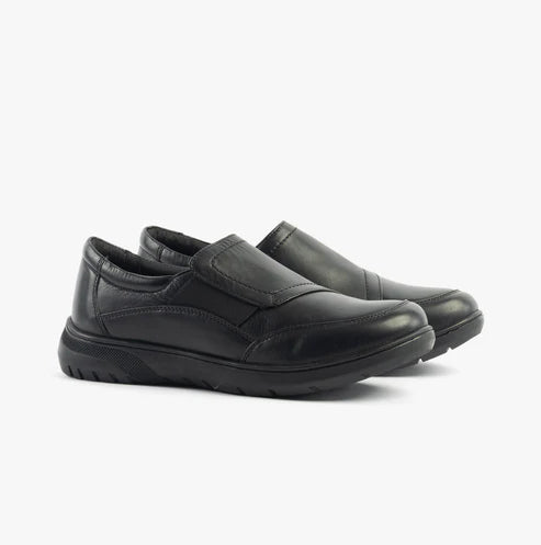 Dr Keller Chloe Wide E Fit Ladies Leather Duty/Nurse Slip On Shoes With Elasticated Gusset Black