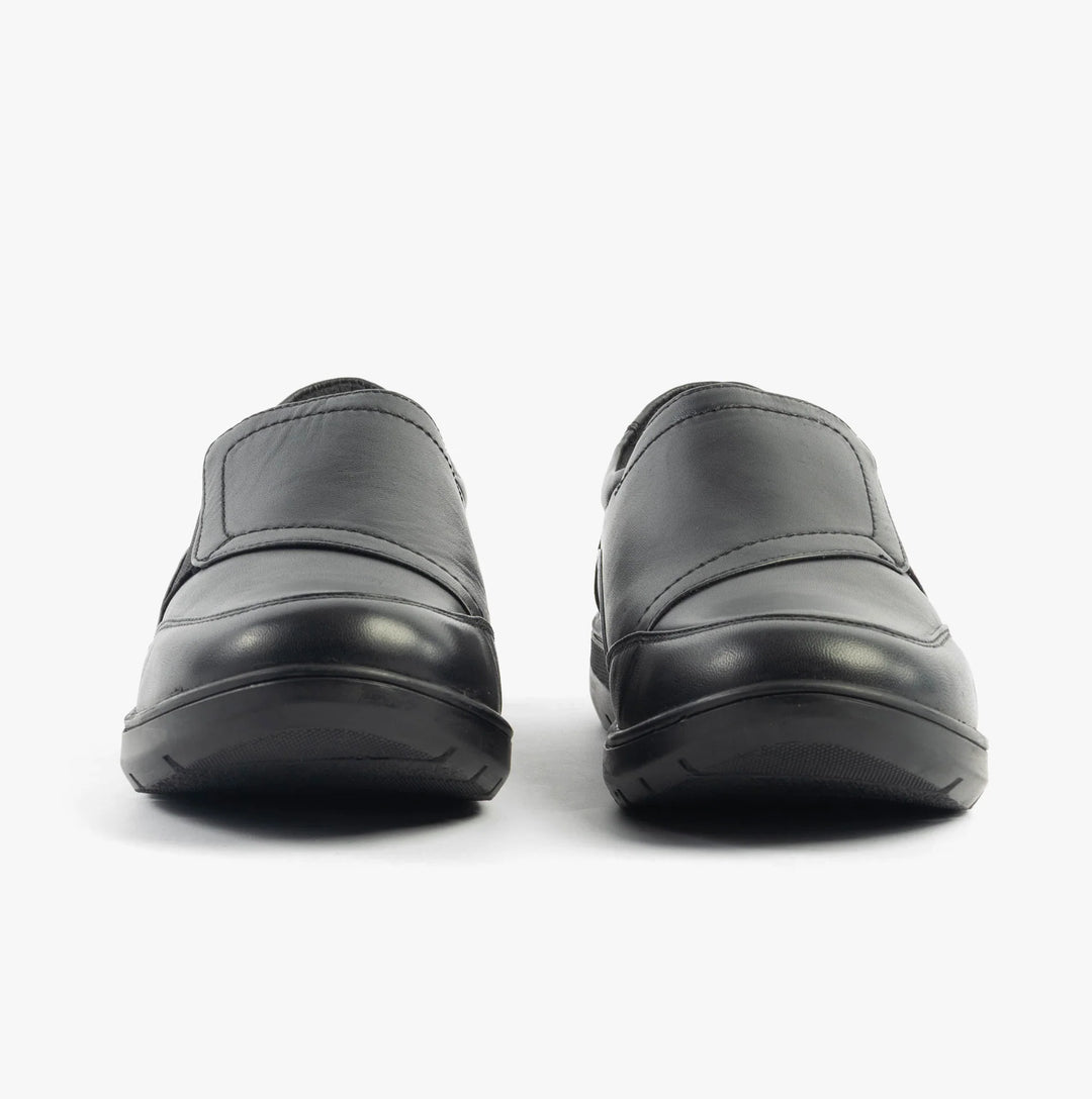 Dr Keller Chloe Wide E Fit Ladies Leather Duty/Nurse Slip On Shoes With Elasticated Gusset Black