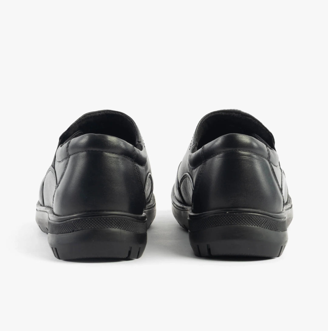 Dr Keller Chloe Wide E Fit Ladies Leather Duty/Nurse Slip On Shoes With Elasticated Gusset Black