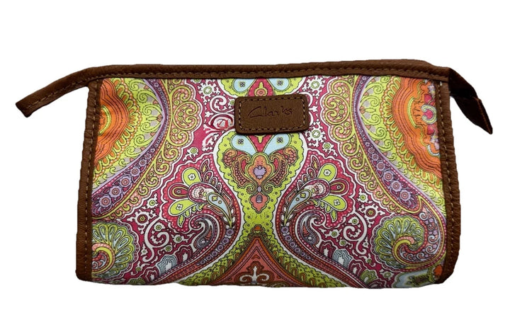Clarks Small Fabric Make Up Bag Multicoloured Paisley Pattern Zip Fasten Washable