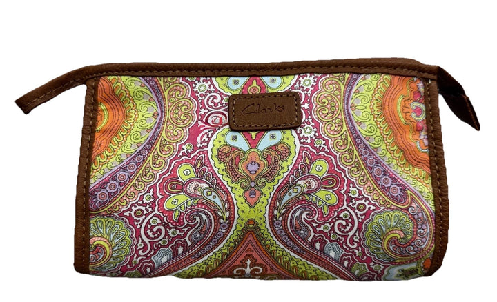 Clarks Small Fabric Make Up Bag Multicoloured Paisley Pattern Zip Fasten Washable