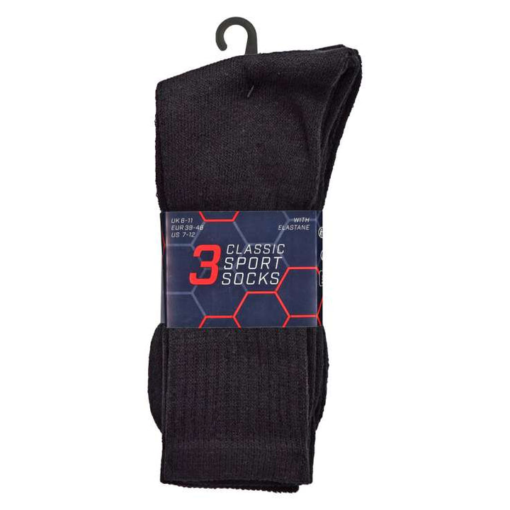 Mens ClAassic Sports Socks 3 Pair Pack One Size Fits All UK 6-12 Plain Black