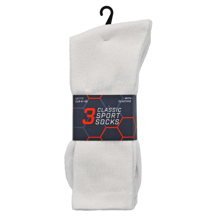 Mens Classic Sports Socks 3 Pair Pack White One Size Fits All UK 6-12 Plain White