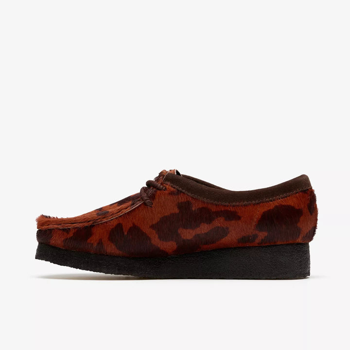 Clarks Originals Mens Cow Print Coffee Colour Wallabee Lace Up Shoes Crepe Soles