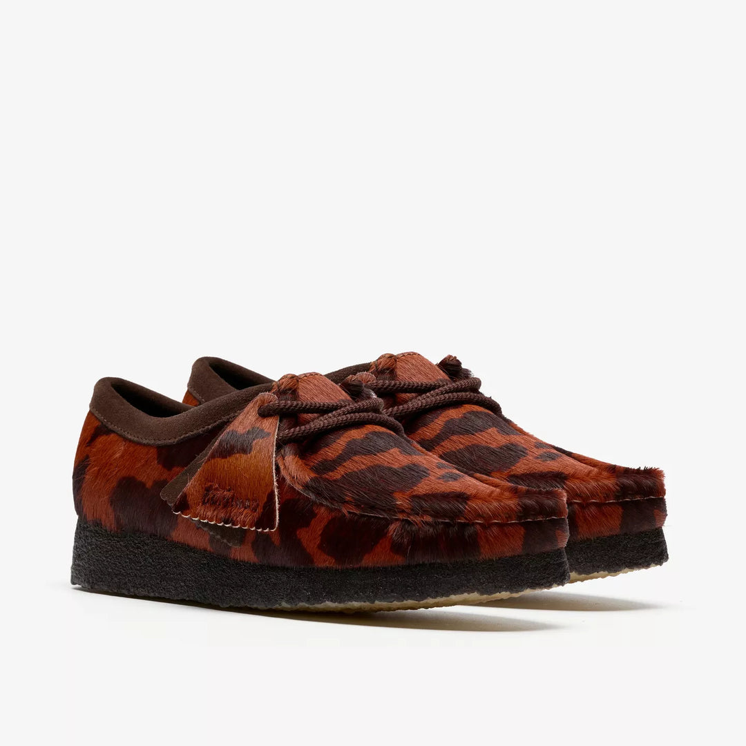 Clarks Originals Mens Cow Print Coffee Colour Wallabee Lace Up Shoes Crepe Soles
