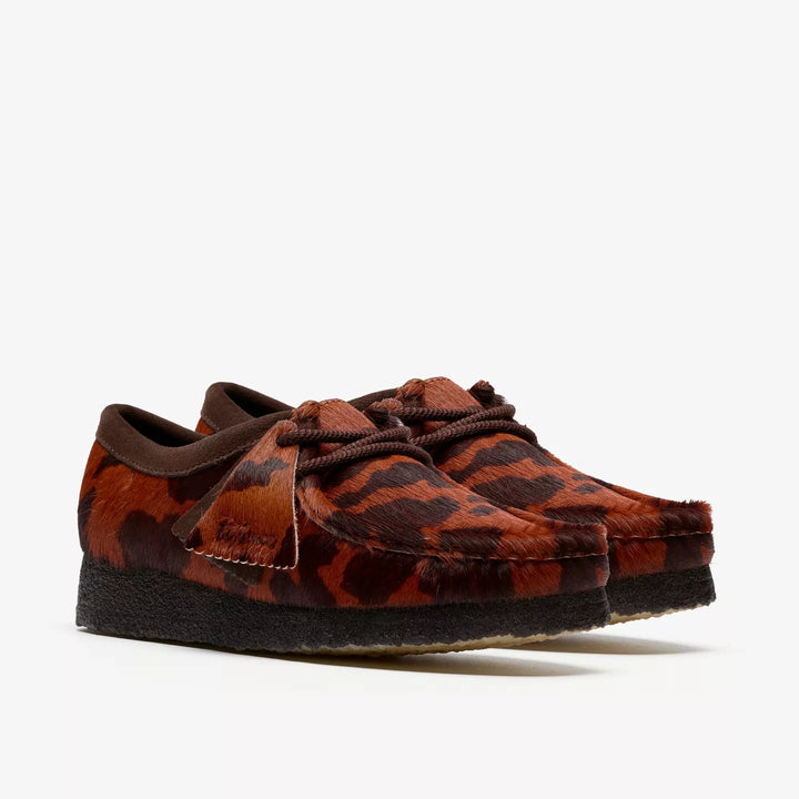 Clarks Originals Mens Cow Print Coffee Colour Wallabee Lace Up Shoes Crepe Soles