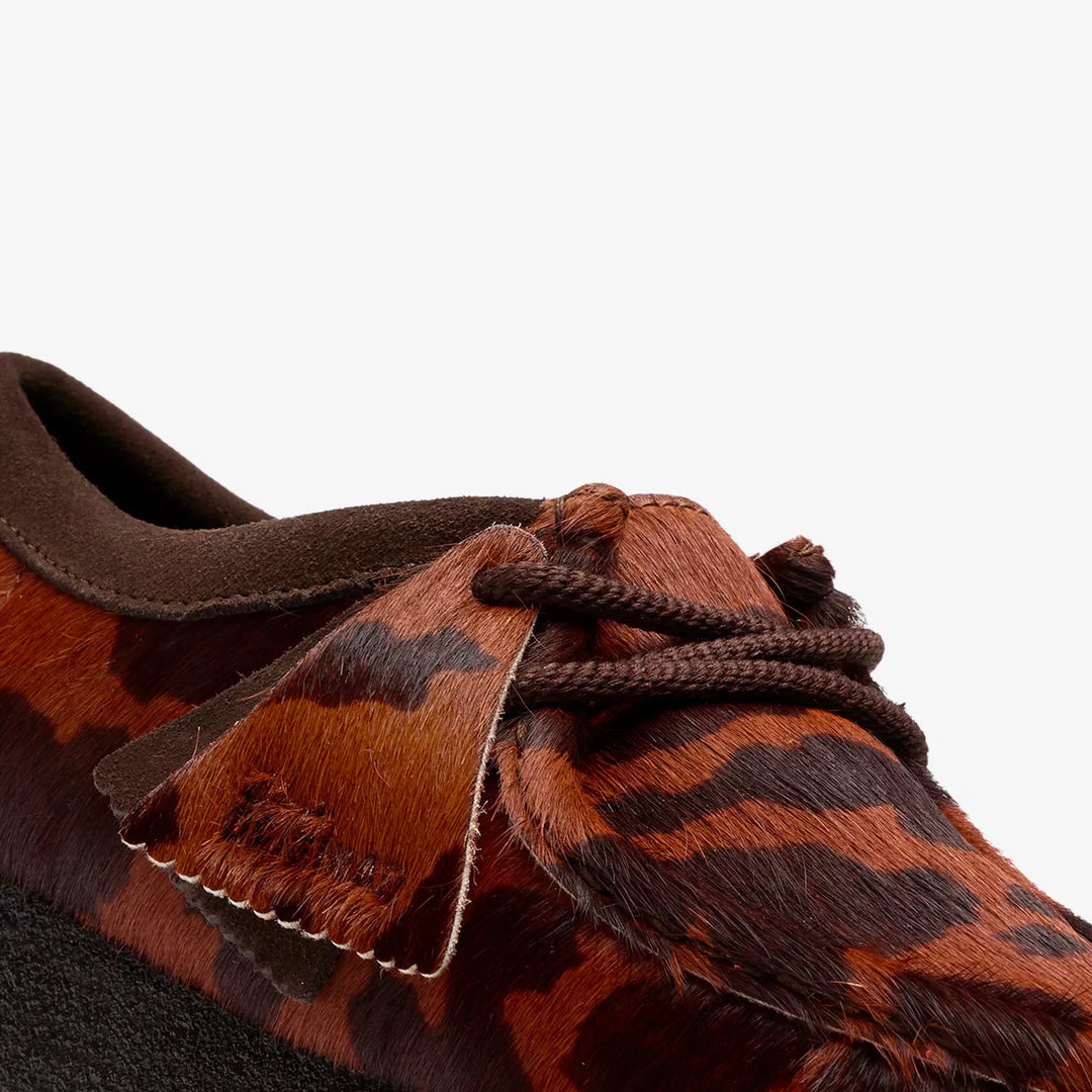 Clarks Originals Mens Cow Print Coffee Colour Wallabee Lace Up Shoes Crepe Soles