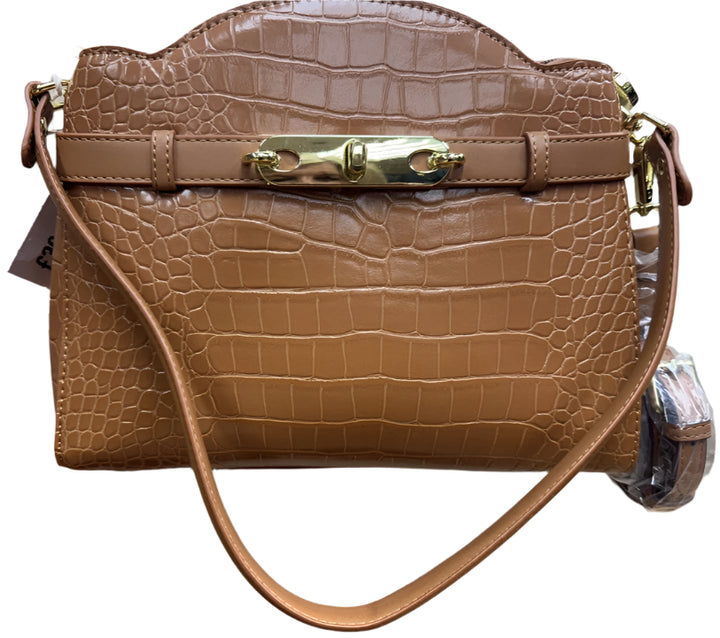 M K Ladies Tan Colour Crocodile Print Classic Handbag With Detachable Straps